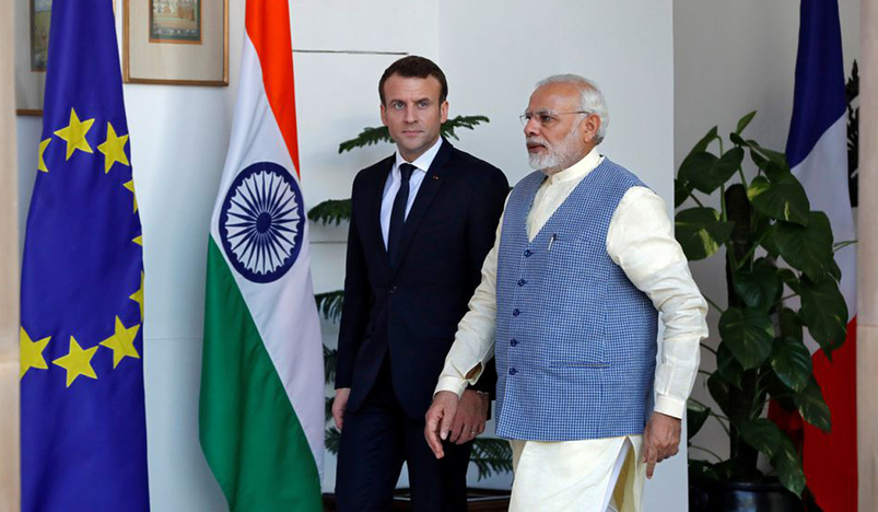 French President Emmanuel Macron with Narendra Modi
